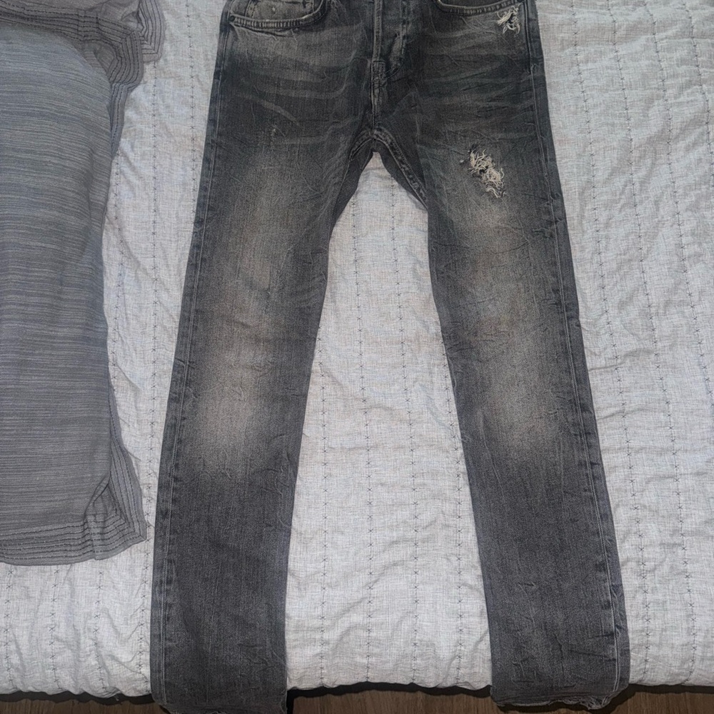 All Saints Gray Skinny Jeans with Distressed Detailing